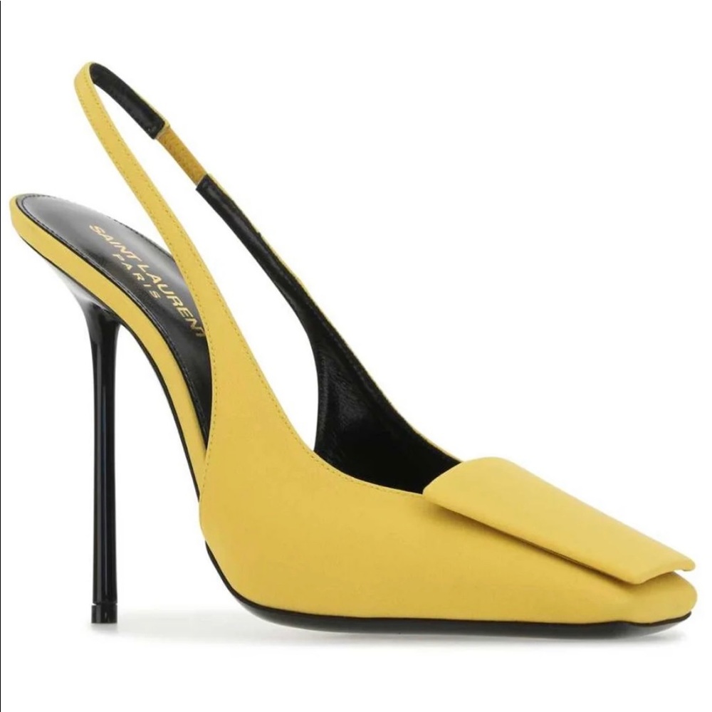 Saint Laurent Women's Yellow Maxine Slingback Pumps In Crepe De Chine US 7 EU 37